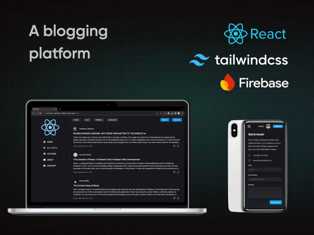 Modern blog platform interface built with React.js showing article list and clean reading experience